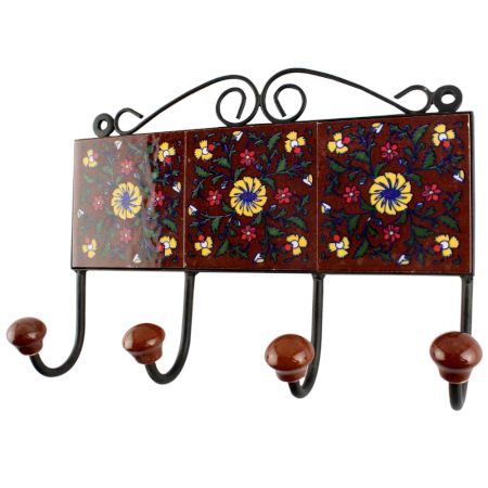 Dark Brown Ceramic Floral Tile Hook